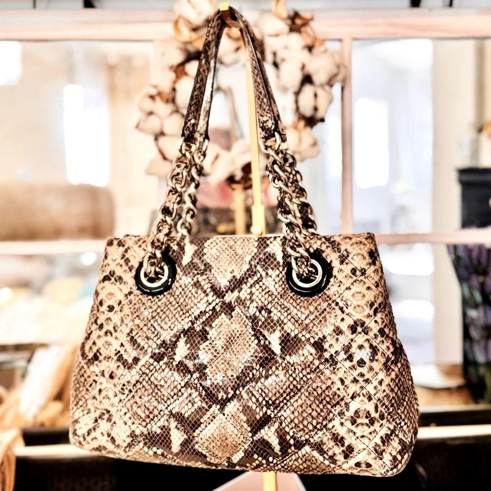 Kate Spade Quilted Maryanne Snakeskin embossed Handbag with dust bag EUC $378